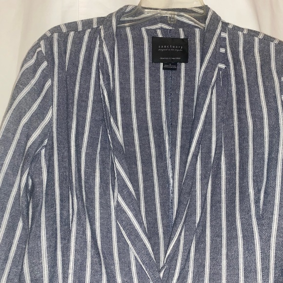 Anthropologie Sanctuary Linen Comfy Soft Chambray White Striped Blazer Small - Picture 4 of 9